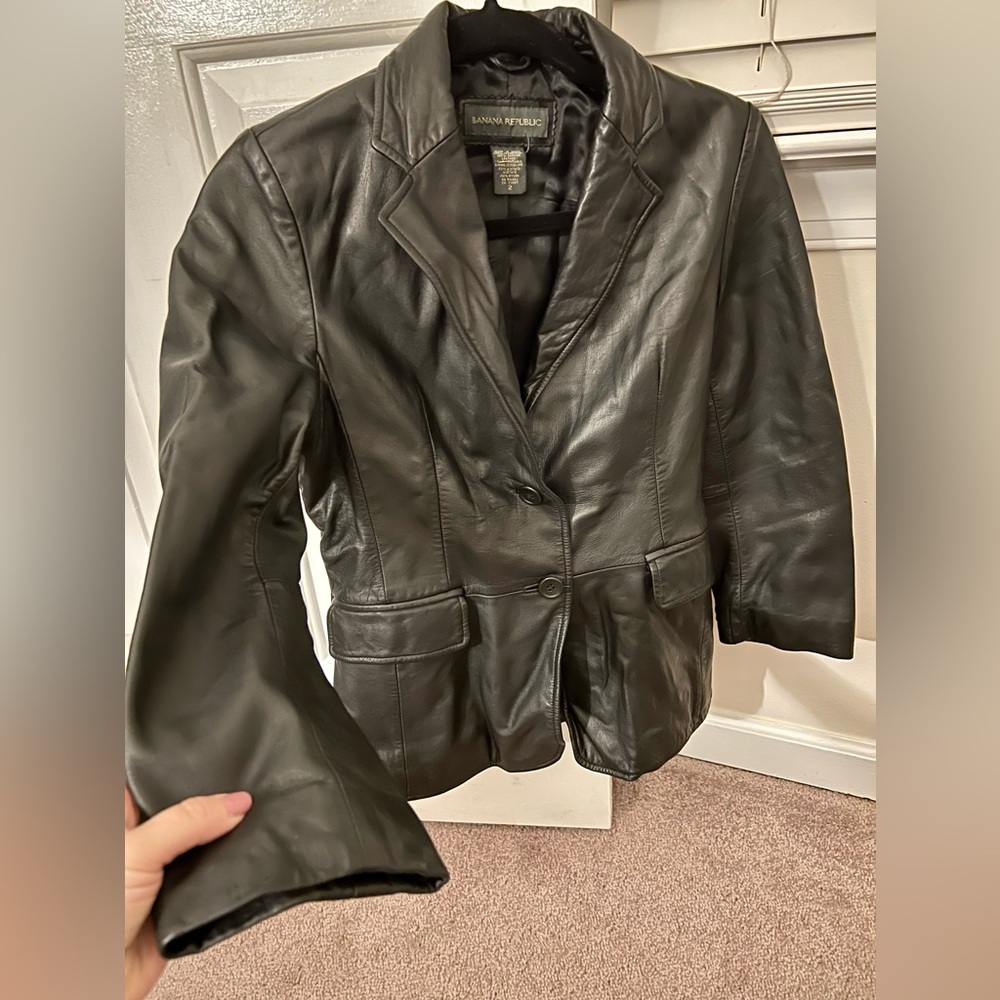 Black Authentic Leather Blazer - Banana Republic